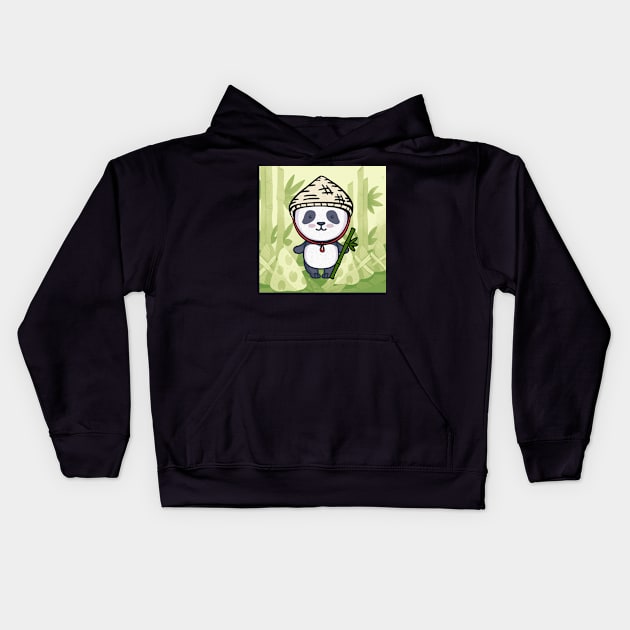 funny panda with bamboo in green panda bear Kids Hoodie by KK-Royal